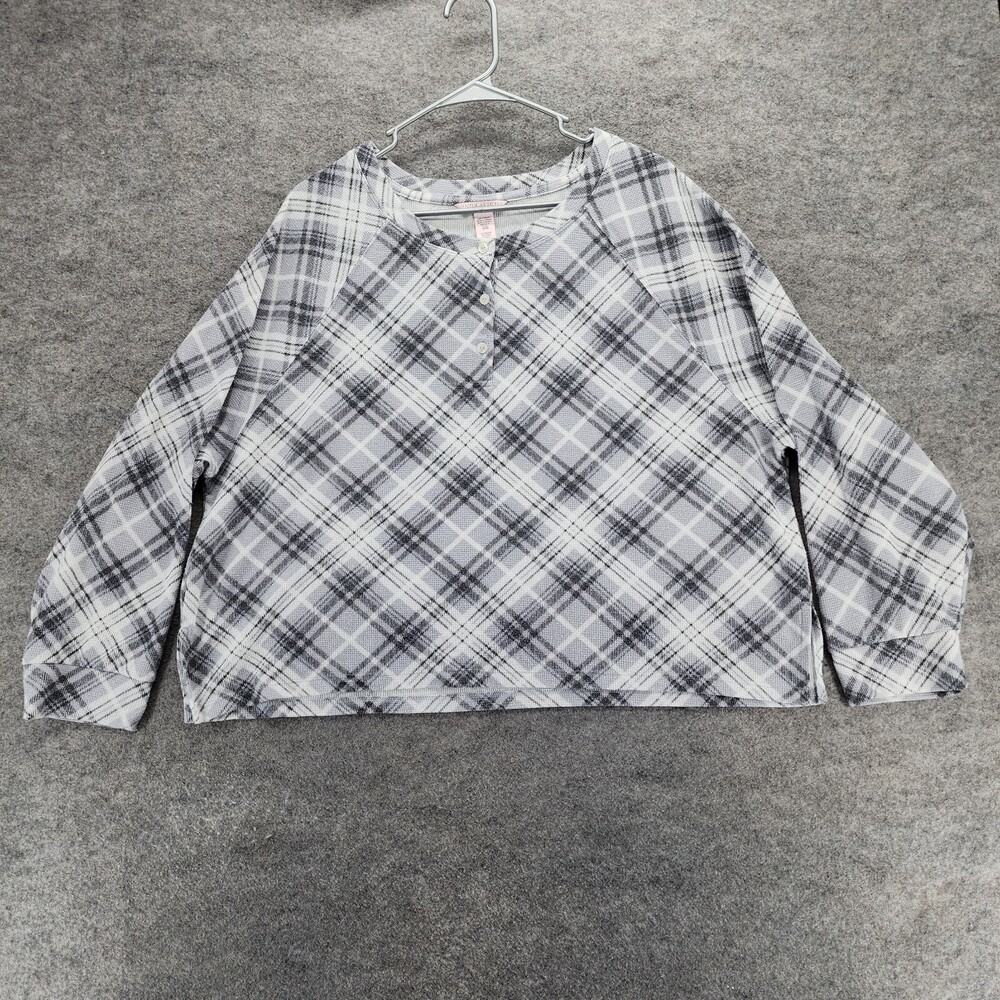 Victoria Secret Pajama Shirt Womens XL Long Sleeve Gray Plaid